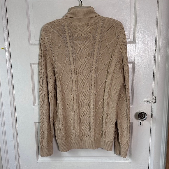 John Blair Sweater Sz M Chunky Cable Knit Fisherman Turtleneck Cotton Neutral - Picture 11 of 13